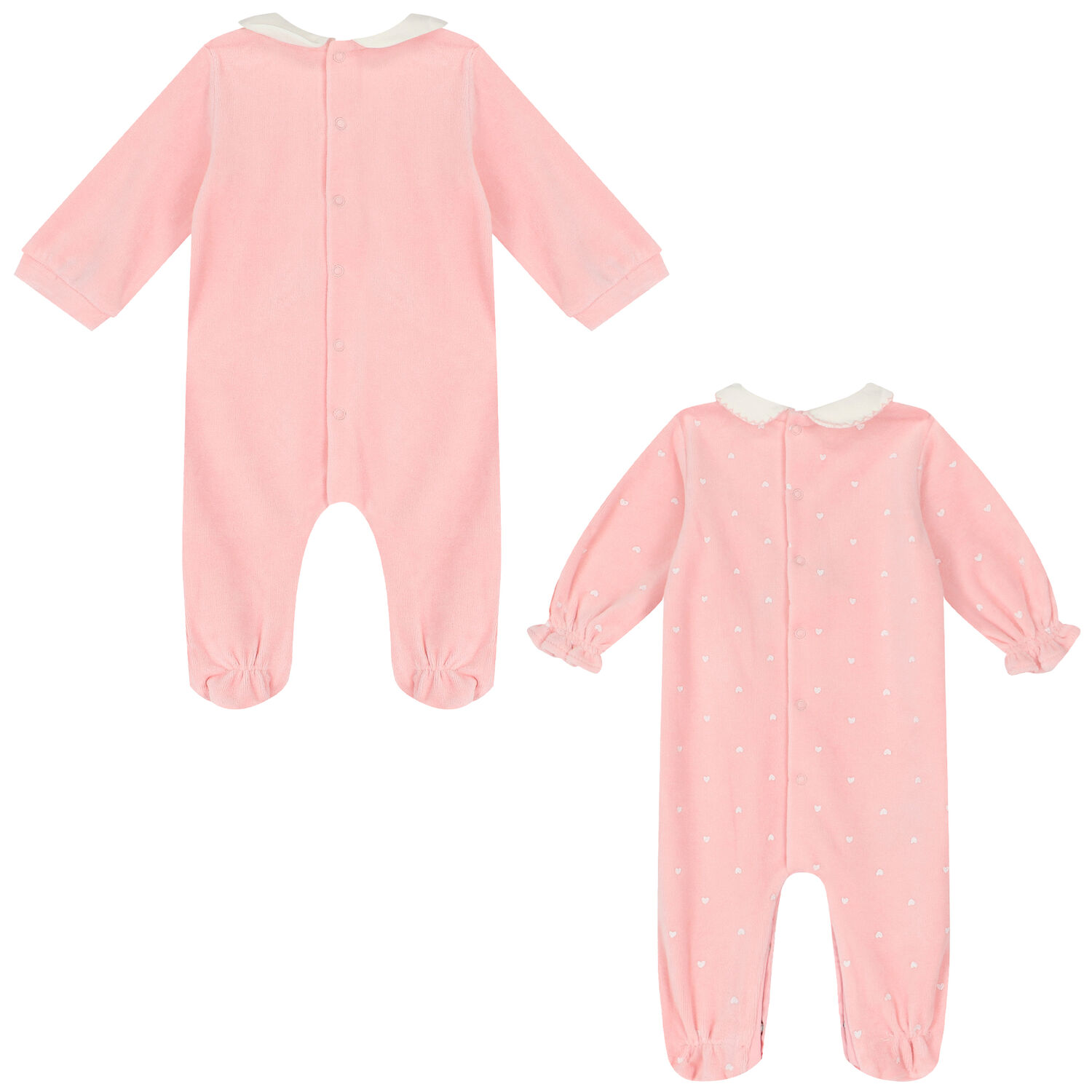 Baby Girls Pink Velour Babygrows (2 Pack), 1, hi-res image number null
